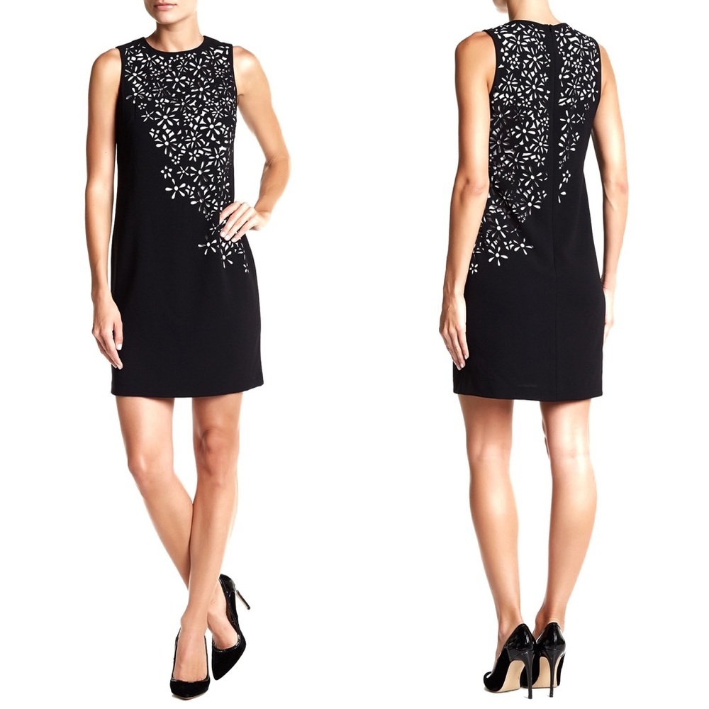 Calvin Klein Black Floral‎ Cutout Shift Dress Crew Neck Sleeveless Size 2 Career